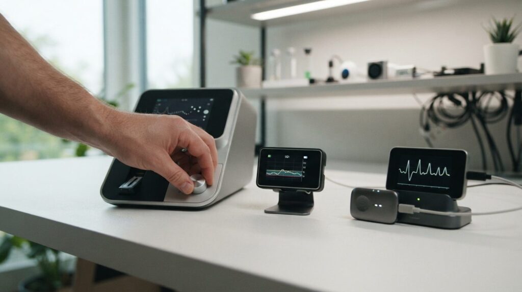 Close-up of professional home biohacking measurement equipme