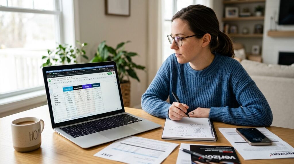 Close-up of a homeowner comparing internet service provider 