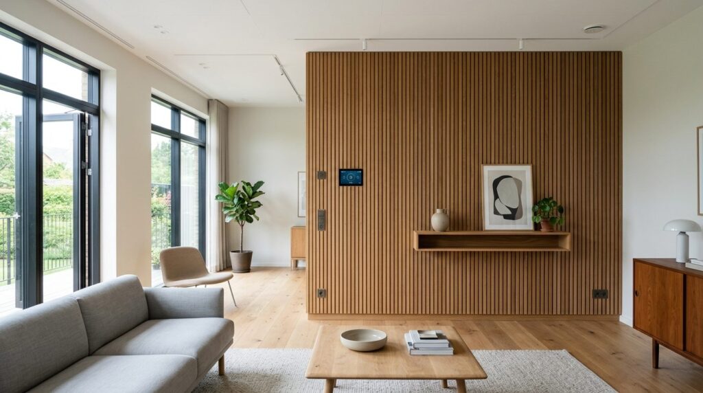 Modern Herning-style residential interior showing custom woo